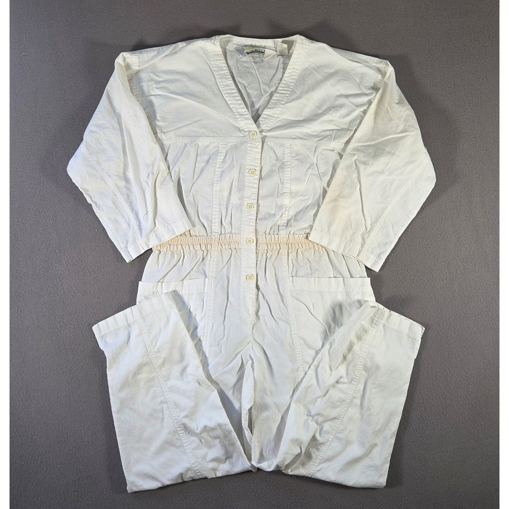 Vintage Diane Von Furstenberg Jumpsuit Womens Medium White Coverall 3/4 Sleeve